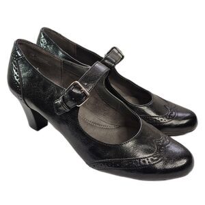AEROSOLES Heelrest Shoreline Black Leather Mary Jane Heels Women’s Size 7